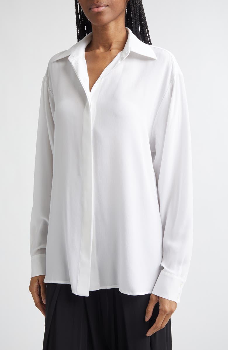 Michael Kors Collection Silk Georgette Button-Up Shirt, Alternate, color, Optic White 100