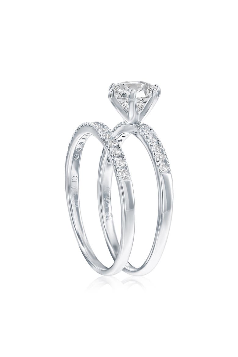 Sterling Silver Solitaire Cubic Zirconia 2-Piece Ring Set, Alternate, color, SILVER