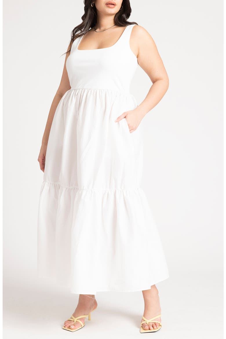 Mixed Media Midi Tank Dress, Main, color, WHITE