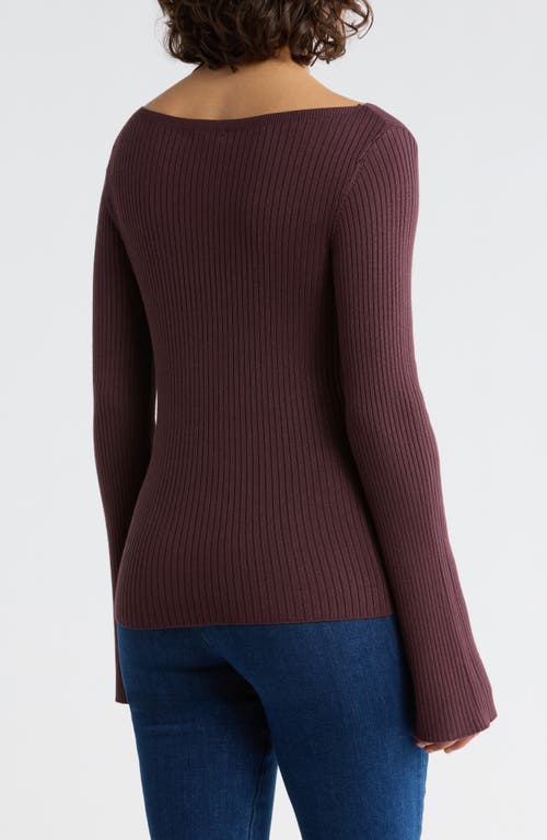 Leith Boat Neck Flare Sleeve Sculpt Sweater In Burgundy