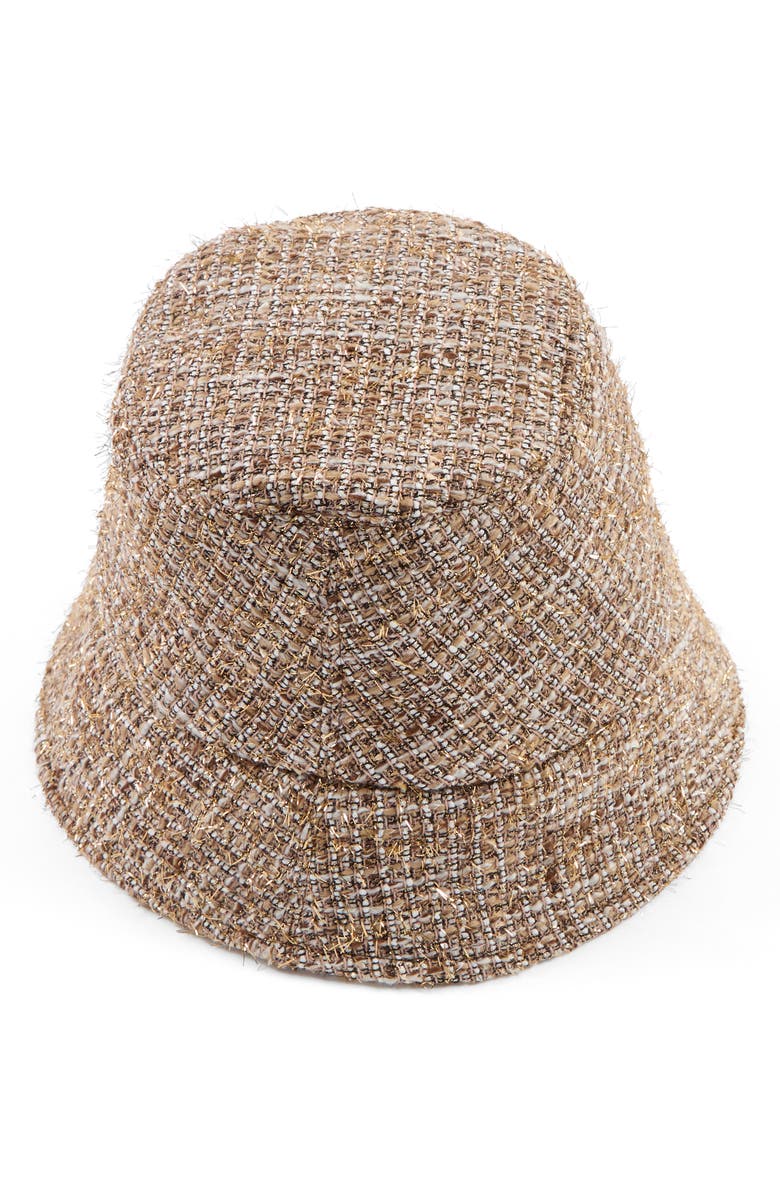 Eugenia Kim Yuki Packable Tweed Bucket Hat, Alternate, color, Camel/ Gold