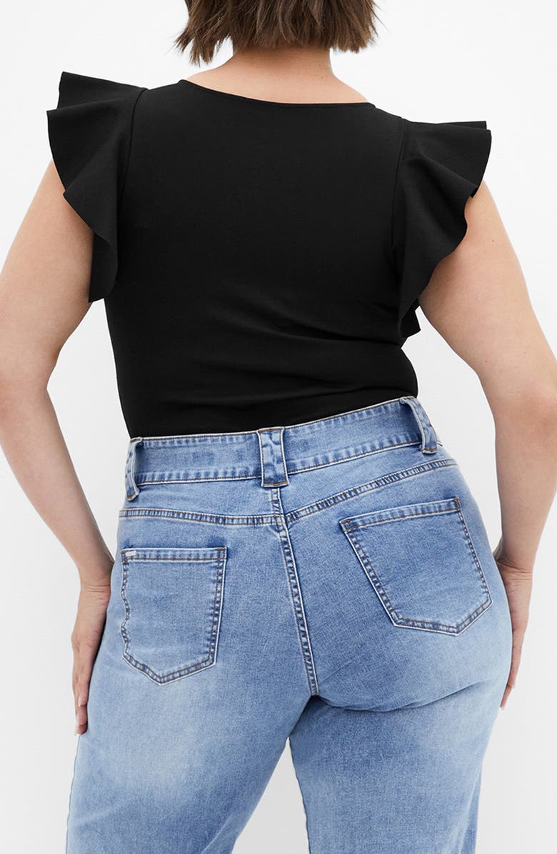 City Chic Daphne Ruffle Sleeve Bodysuit, Alternate, color, Black