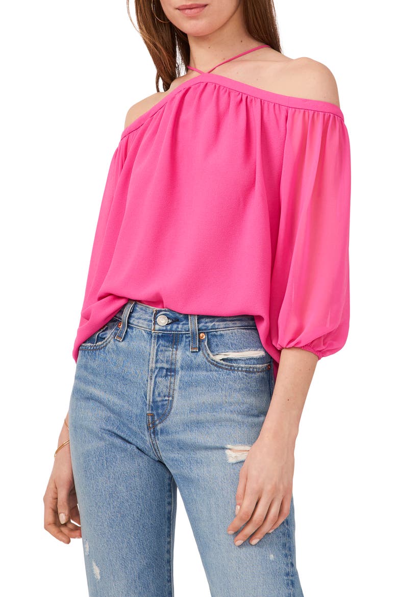 Off the Shoulder Sheer Chiffon Blouse, Main, color, BRIGHT MULBERRY