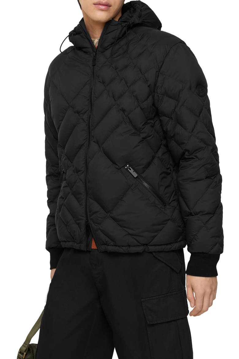 Doversgreen Check Quilted Hooded Down Puffer Jacket, Main, color, BLACK