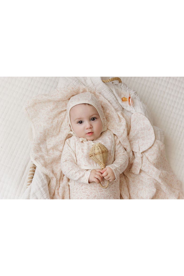 Modal French Terry Vine Collection - Footie + Bonnet, Alternate, color, Ivory/Pink