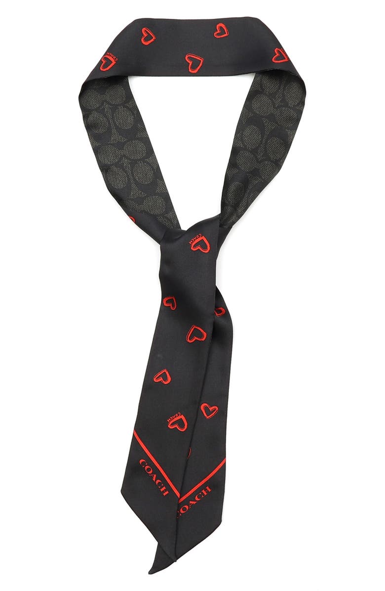 COACH Hearts Skinny Silk Scarf, Alternate, color, 