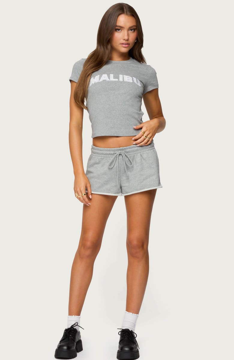 EDIKTED Malibu Embroidered Eyelet Sweat Shorts, Alternate, color, Gray-Melange