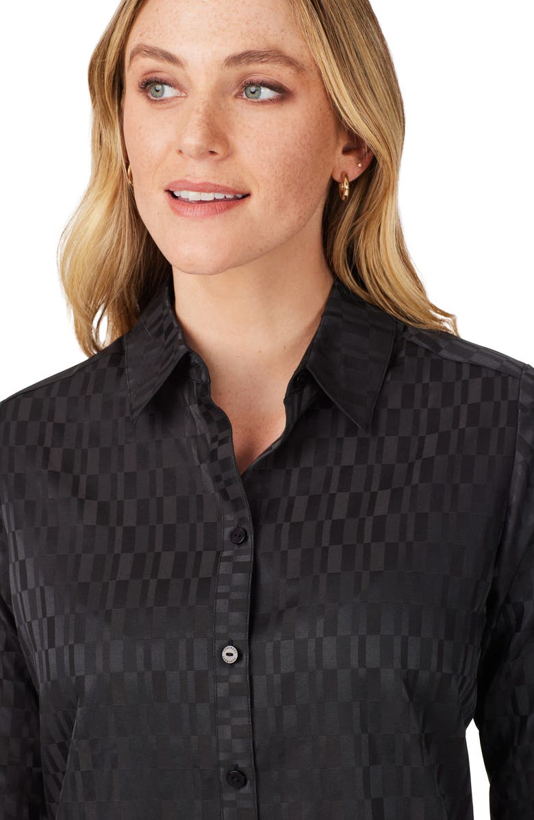 Foxcroft Journey Jacquard Check Cotton Blend Button-Up Shirt, Alternate, color,