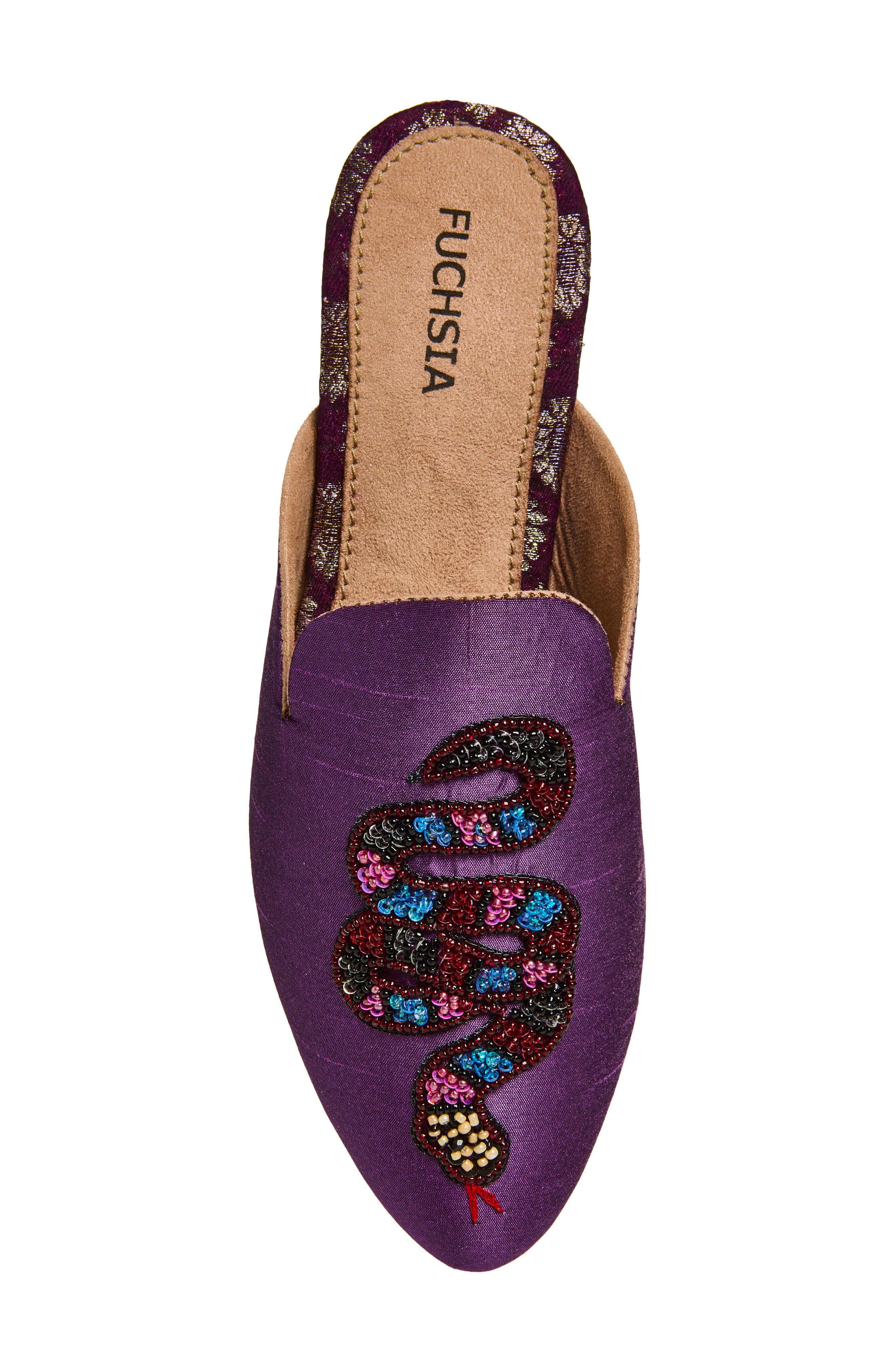 Embroidered Serpent Pointed Toe Mule, Alternate, color, PURPLE
