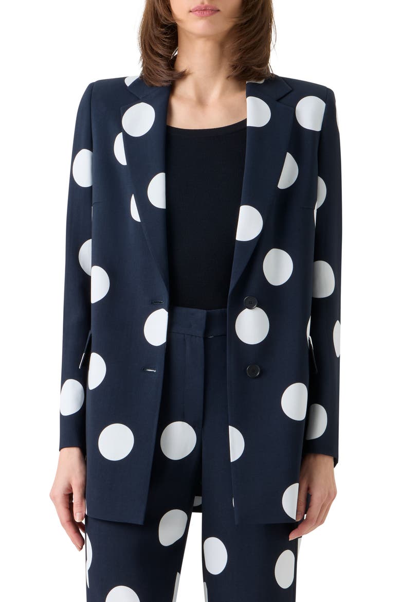 X-Large Polka Dot Single Breasted Stretch Crepe Blazer, Main, color, BLACK-CREAM