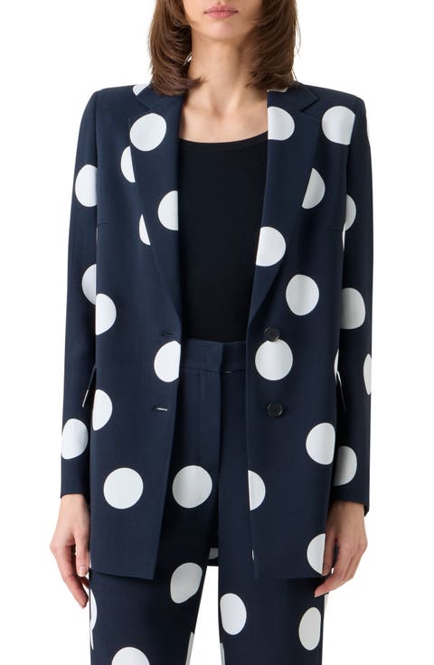 X-Large Polka Dot Single Breasted Stretch Crepe Blazer