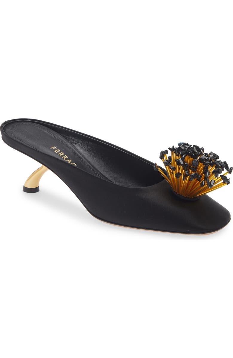 FERRAGAMO Safi Beaded Kitten Heel Mule, Main, color, Black
