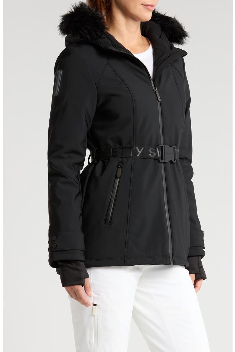 Exploration Faux Fur Trim Soft Shell Ski Jacket, Alternate, color, BLACK