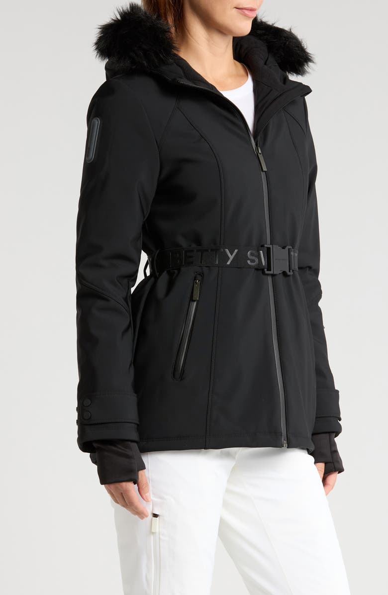 Sweaty Betty Exploration Faux Fur Trim Soft Shell Ski Jacket, Alternate, color, Black
