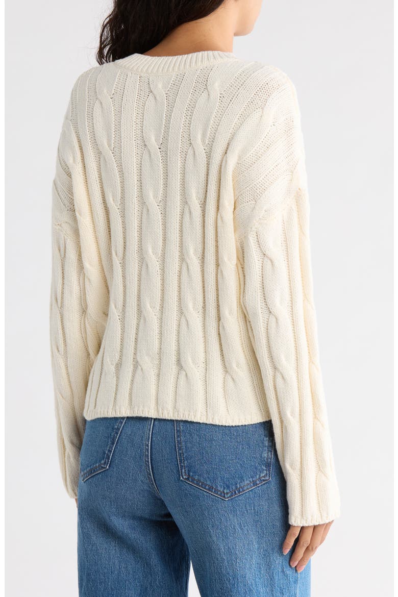 Cable Knit V-Neck Crop Sweater, Alternate, color, ANTIQUE CREAM