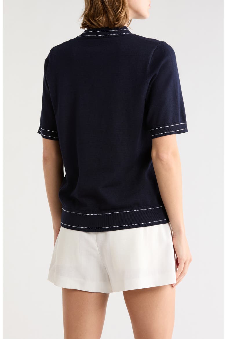 Side Tie Short Sleeve Sweater, Alternate, color, NAVY/ CREAM