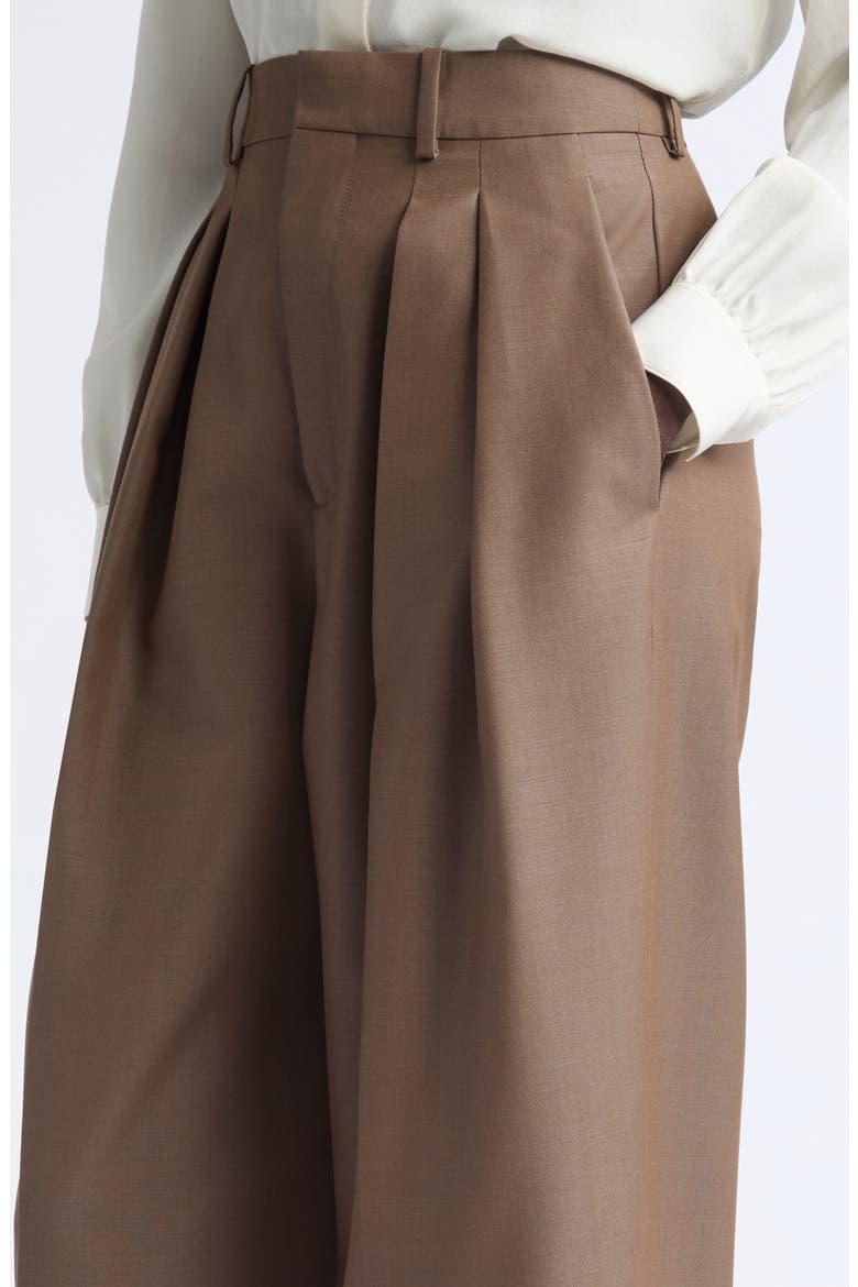 Pleated Wool & Mohair Wide Leg Pants, Alternate, color, MARRON GLACE