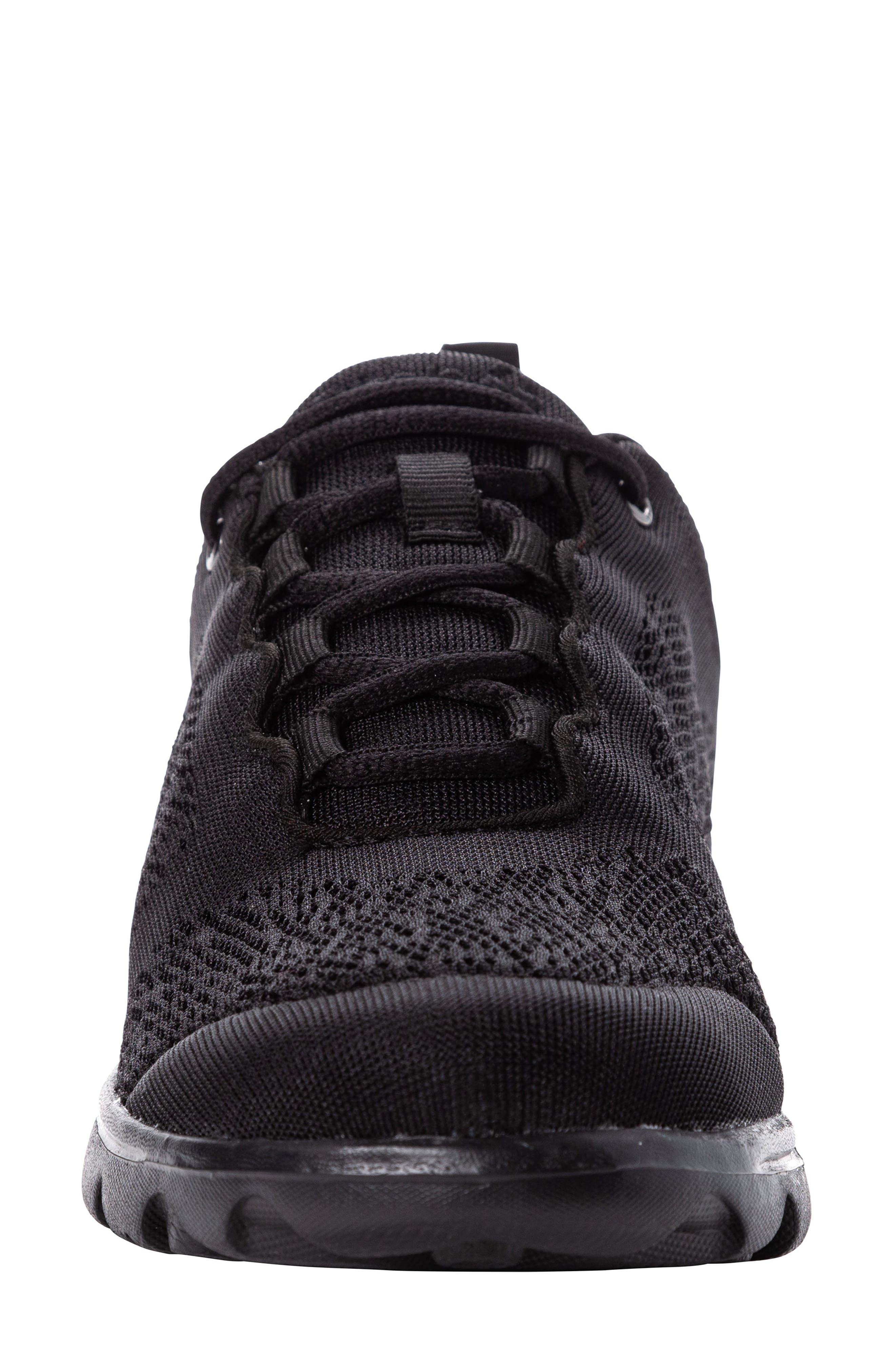 Propét TravelActiv Knit Lace-Up Sneaker, Alternate, color, All Black Fabric