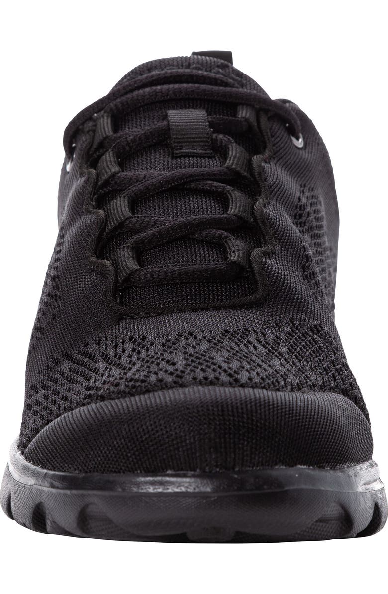 Propét TravelActiv Knit Lace-Up Sneaker, Alternate, color, All Black Fabric