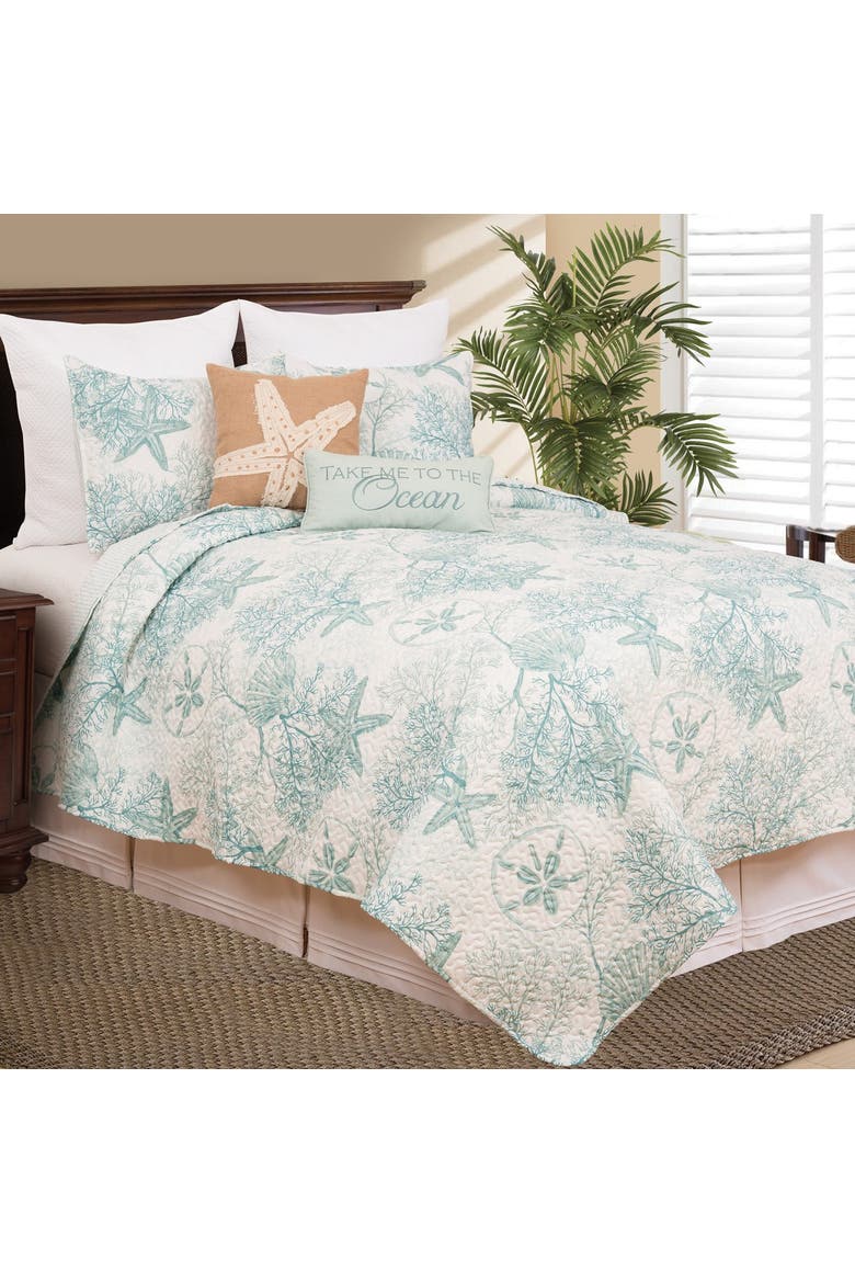 Ocean Treasures Starfish Sand Dollar Quilt Set, Alternate, color, Blue