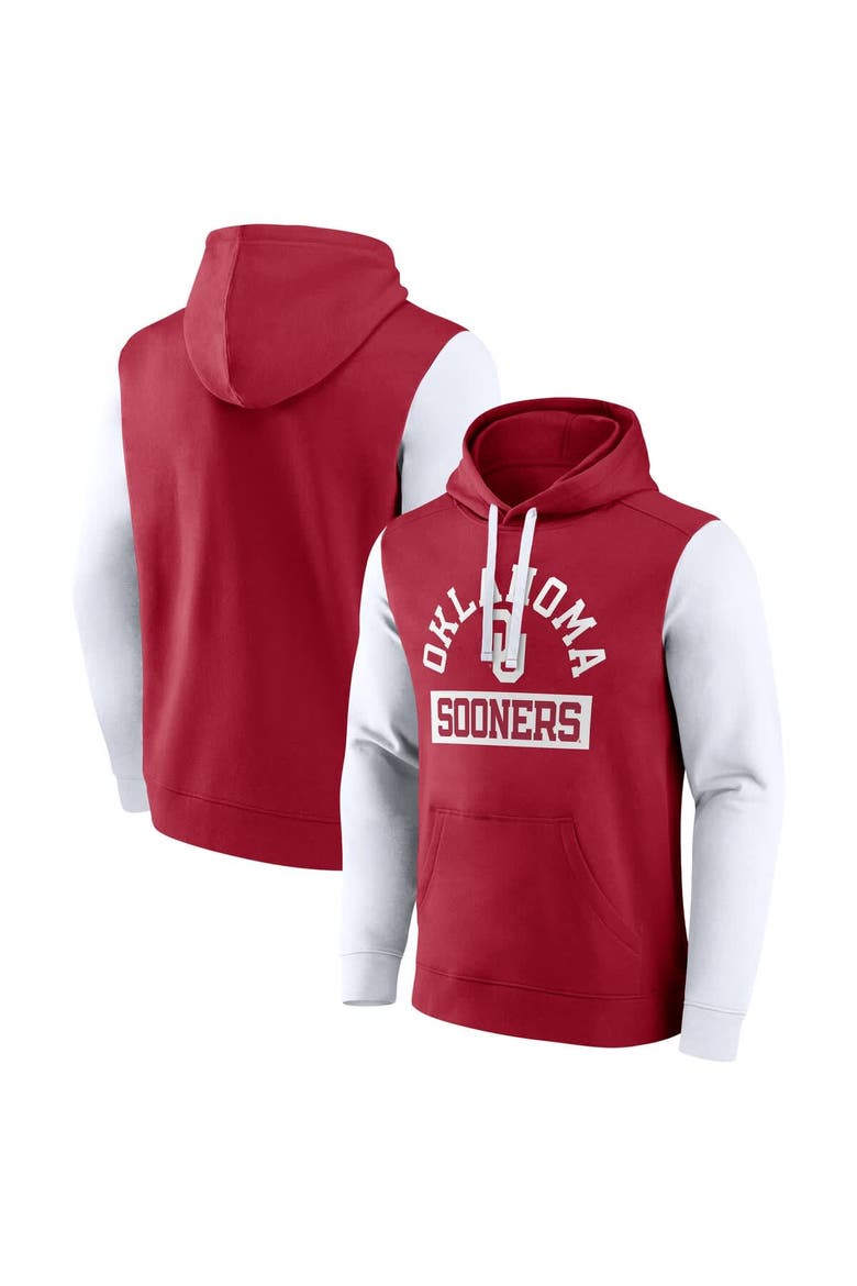 Men's Fanatics Crimson Oklahoma Sooners Extra Point Colorblock Fleece Pullover Hoodie, Main, color, Crimson