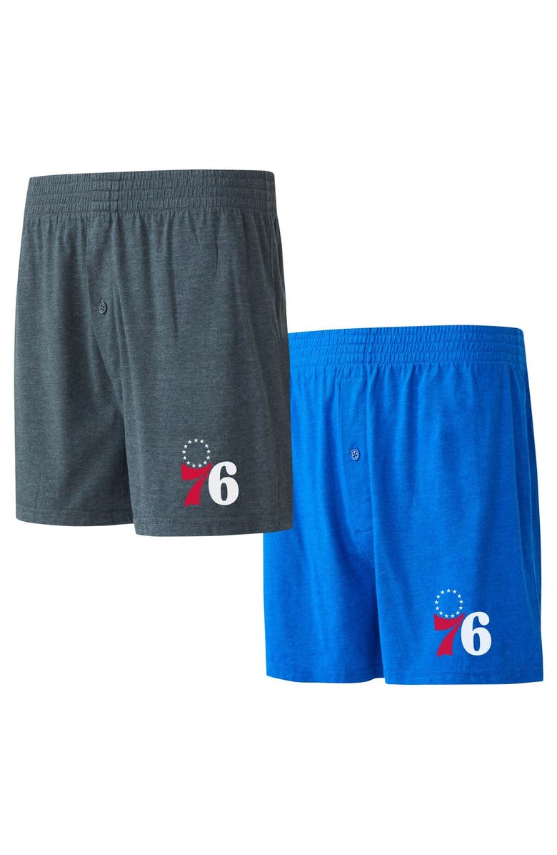 CONCEPTS SPORT Men's Concepts Sport Royal/Charcoal Philadelphia 76ers Two-Pack Jersey-Knit Boxer Set, Main, color, 