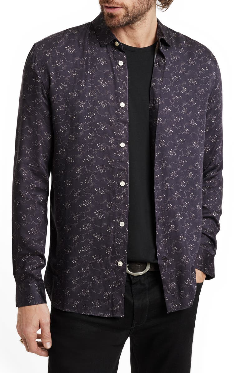 John Varvatos Ross Satin Button-Up Shirt, Alternate, color, Purple