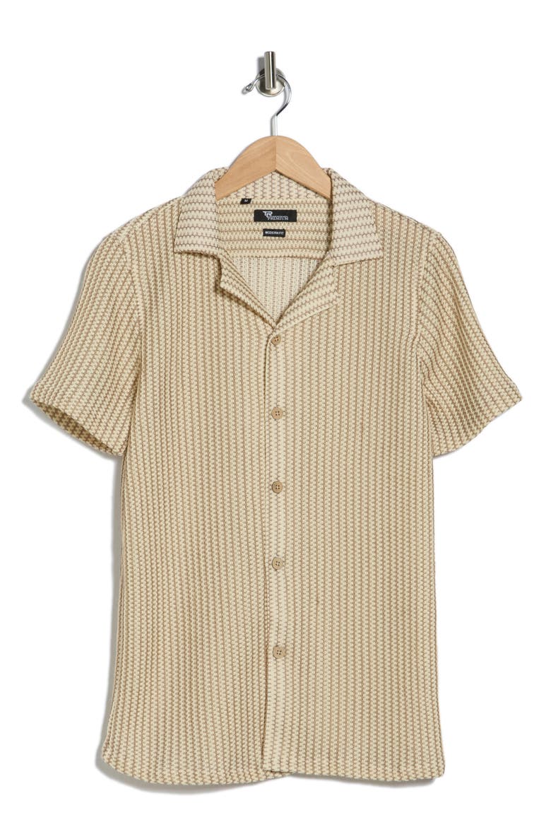 Modern Fit Textured Camp Shirt, Alternate, color, BEIGE