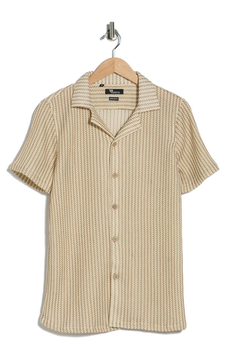 T.R. PREMIUM Modern Fit Textured Camp Shirt, Main, color, Beige