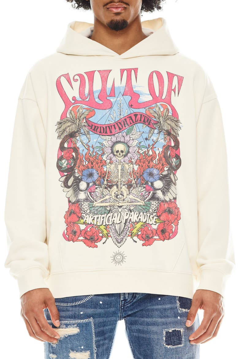 Logo Cotton Graphic Hoodie, Main, color, WINTER CREAM