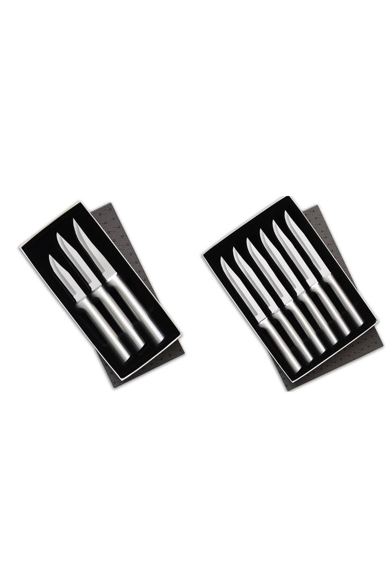 3 Piece Paring Knives Galore Set & 6 Piece Steak Knife Set in Gift Box, Main, color, Silver