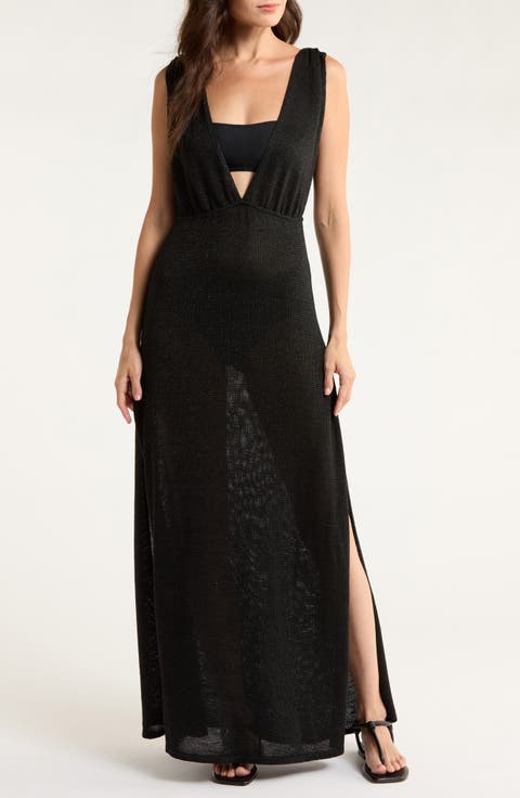 Plunge Neck Maxi Cover-Up Sweater Dress
