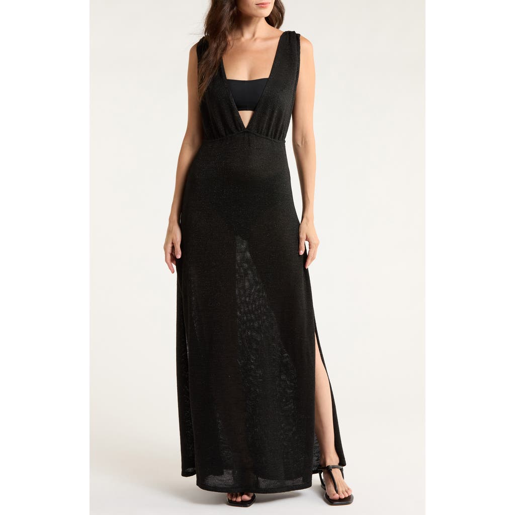 Elan Plunge Neck Maxi Cover-Up Sweater Dress in Black at Nordstrom, Size X-Large