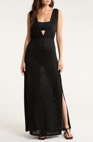Elan Plunge Neck Maxi Cover-Up Sweater Dress