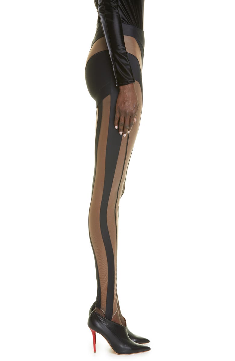 MUGLER Sheer Spiral Stirrup Leggings, Alternate, color, 
