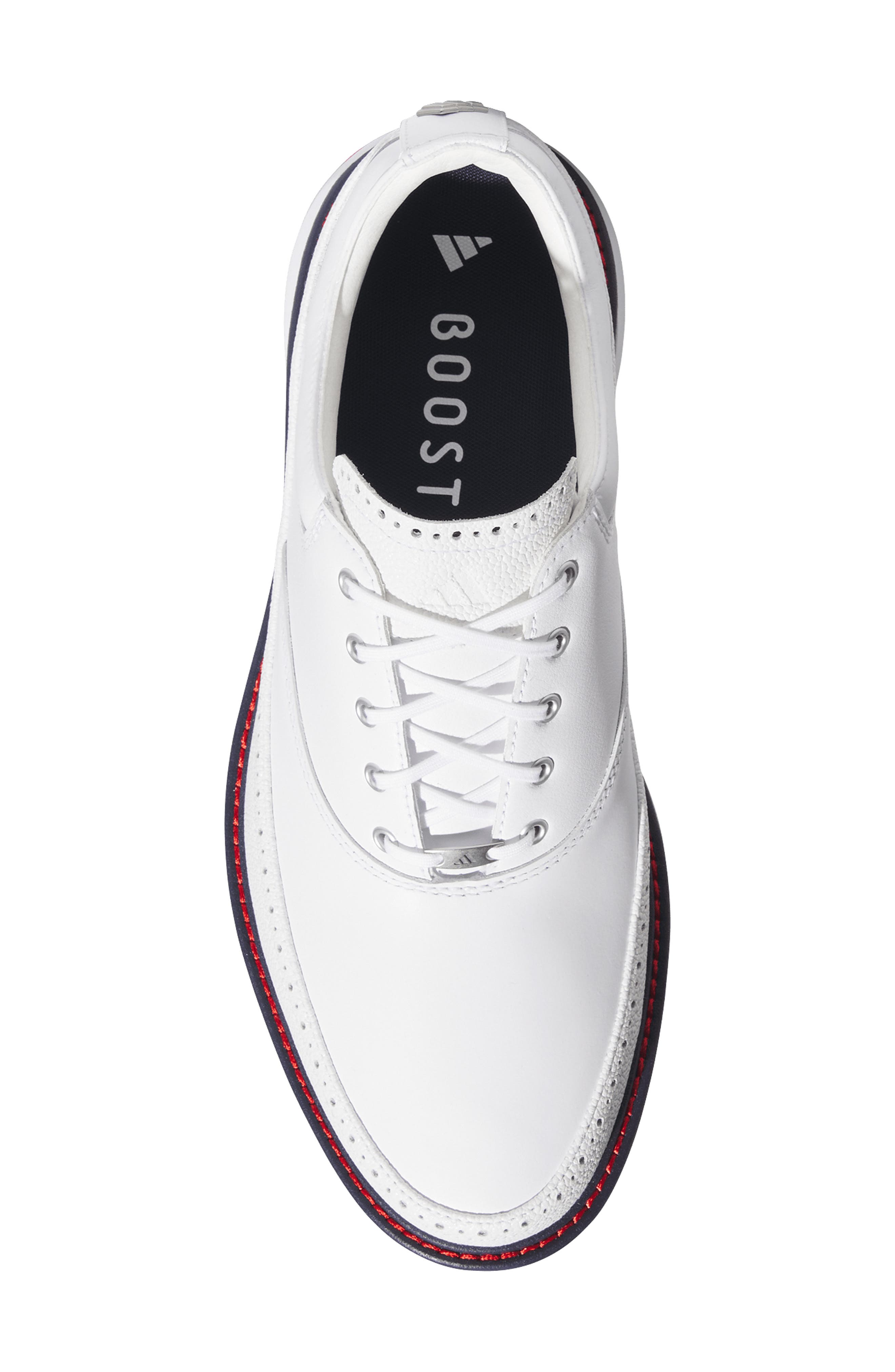 adidas MC80 Spikeless Golf Shoe, Alternate, color, White/ Navy/ Red