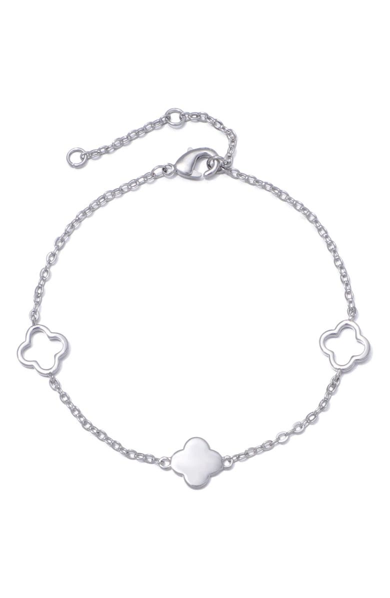 Adornia Clover Station Chain Bracelet, Main, color, Silver