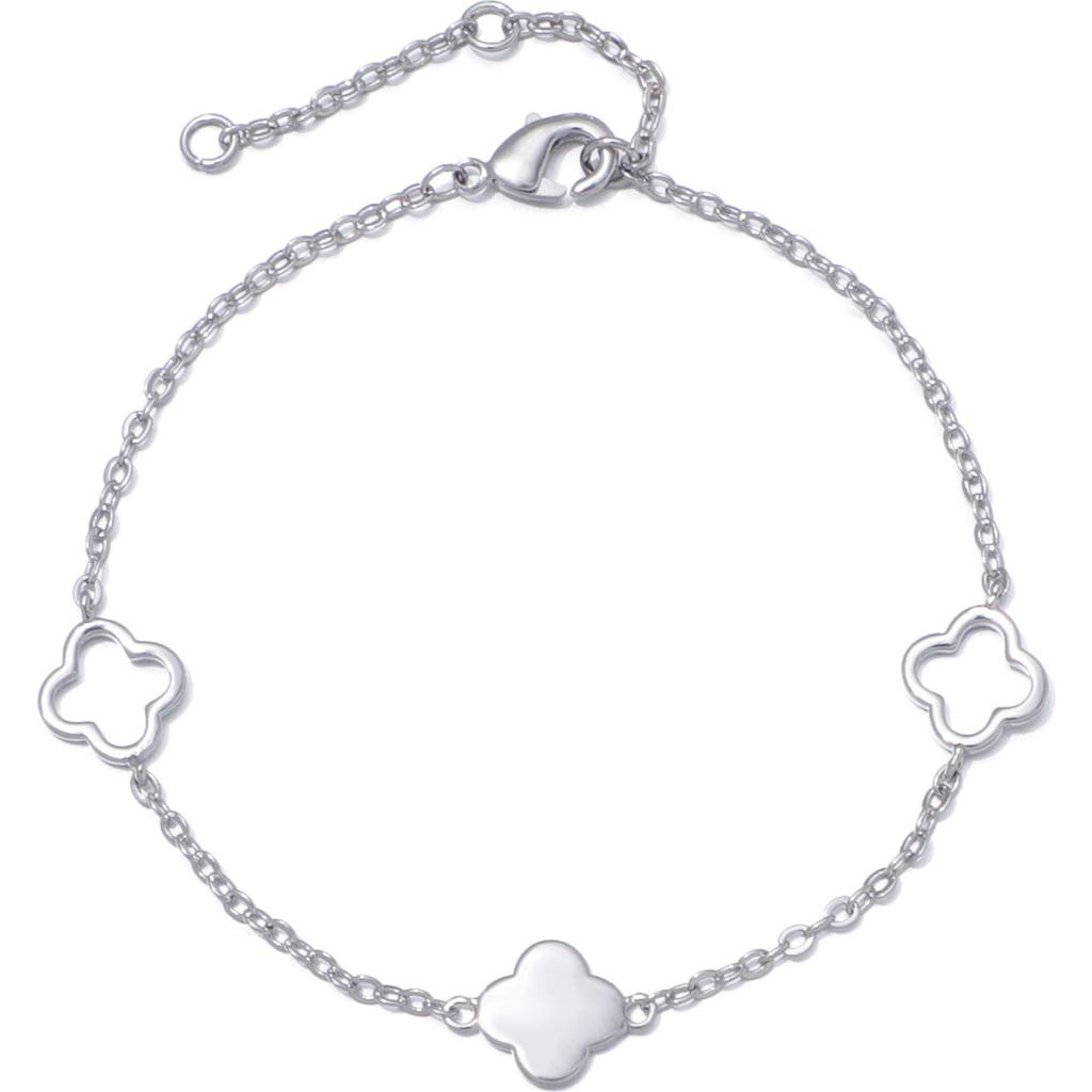 Adornia Silver Plated Clover Station Bracelet In Brown