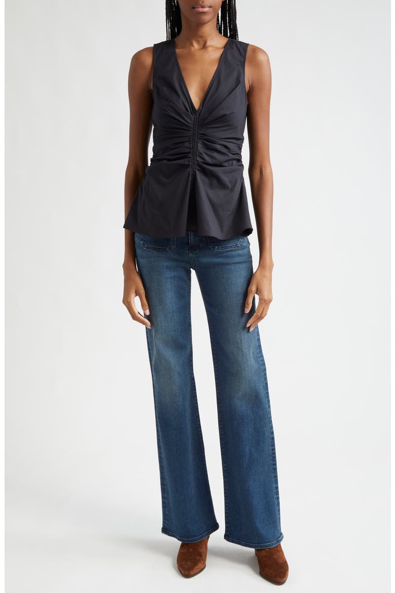 Aiden Center Ruched Stretch Cotton Top, Alternate, color, BLACK