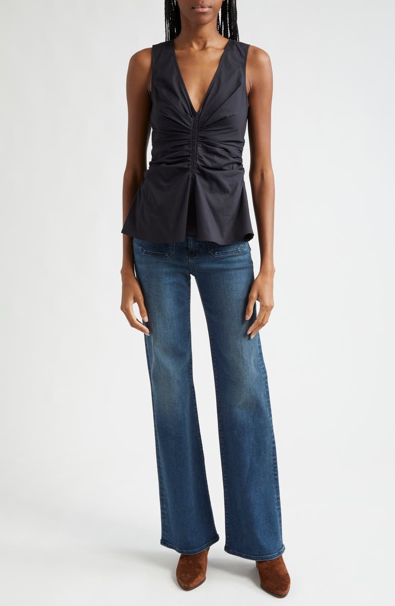 Veronica Beard Aiden Center Ruched Stretch Cotton Top, Alternate, color, 