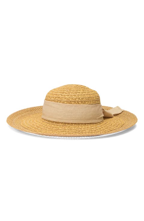 Lace Edge Bow Straw Floppy Hat