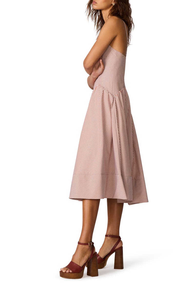 Una Stripe Seersucker Midi Dress, Alternate, color, CARAMEL CAFE