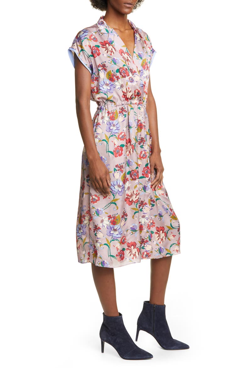 Floral Print Faux Wrap Midi Dress, Main, color, LAVENDER FLORAL