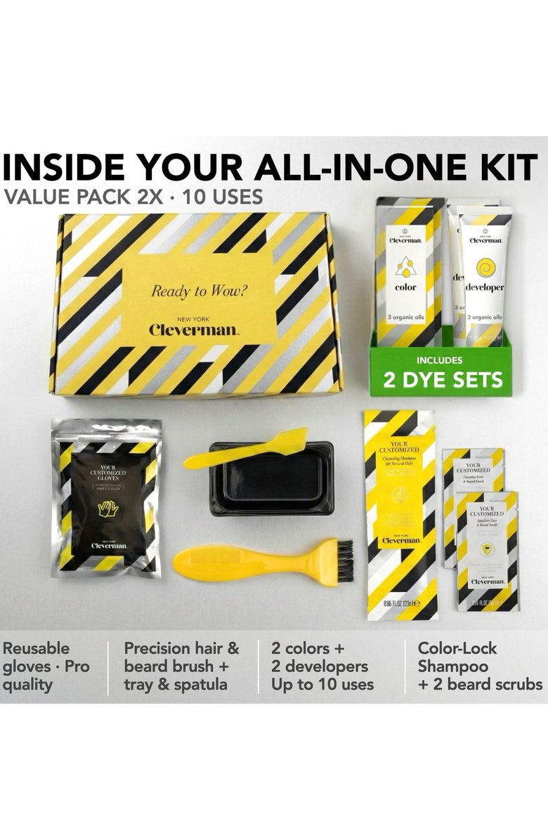 Cleverman 2X Pack Reusable Beard & Hair Dye Kit, Alternate, color, Jet Black