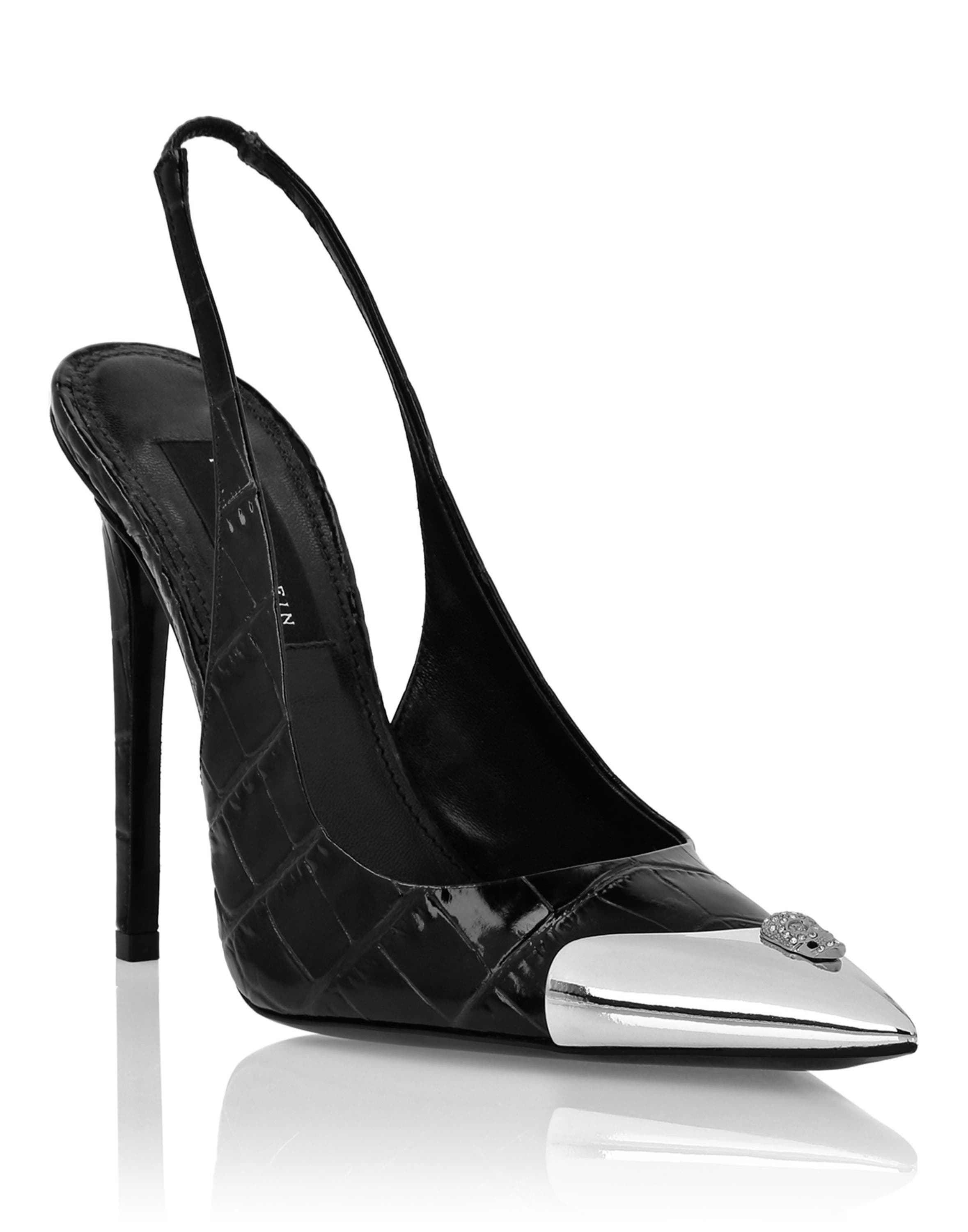 Crocco Slingback High Heels Shoes Skull Strass Women, Main, color, black