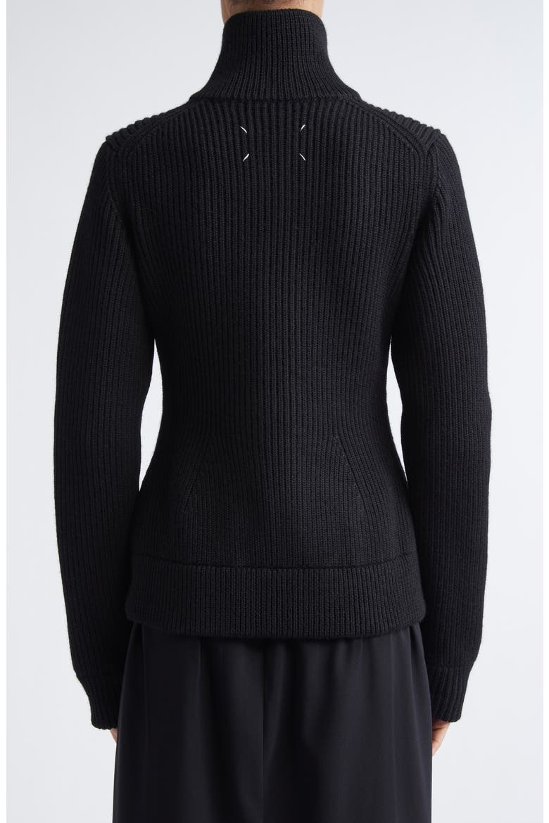 Full Zip Rib Virgin Wool Cardigan, Alternate, color, BLACK