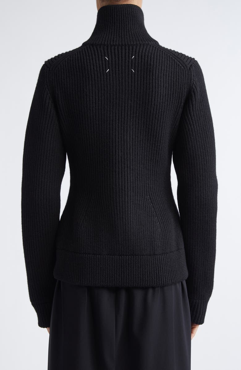 Maison Margiela Full Zip Rib Virgin Wool Cardigan, Alternate, color, Black