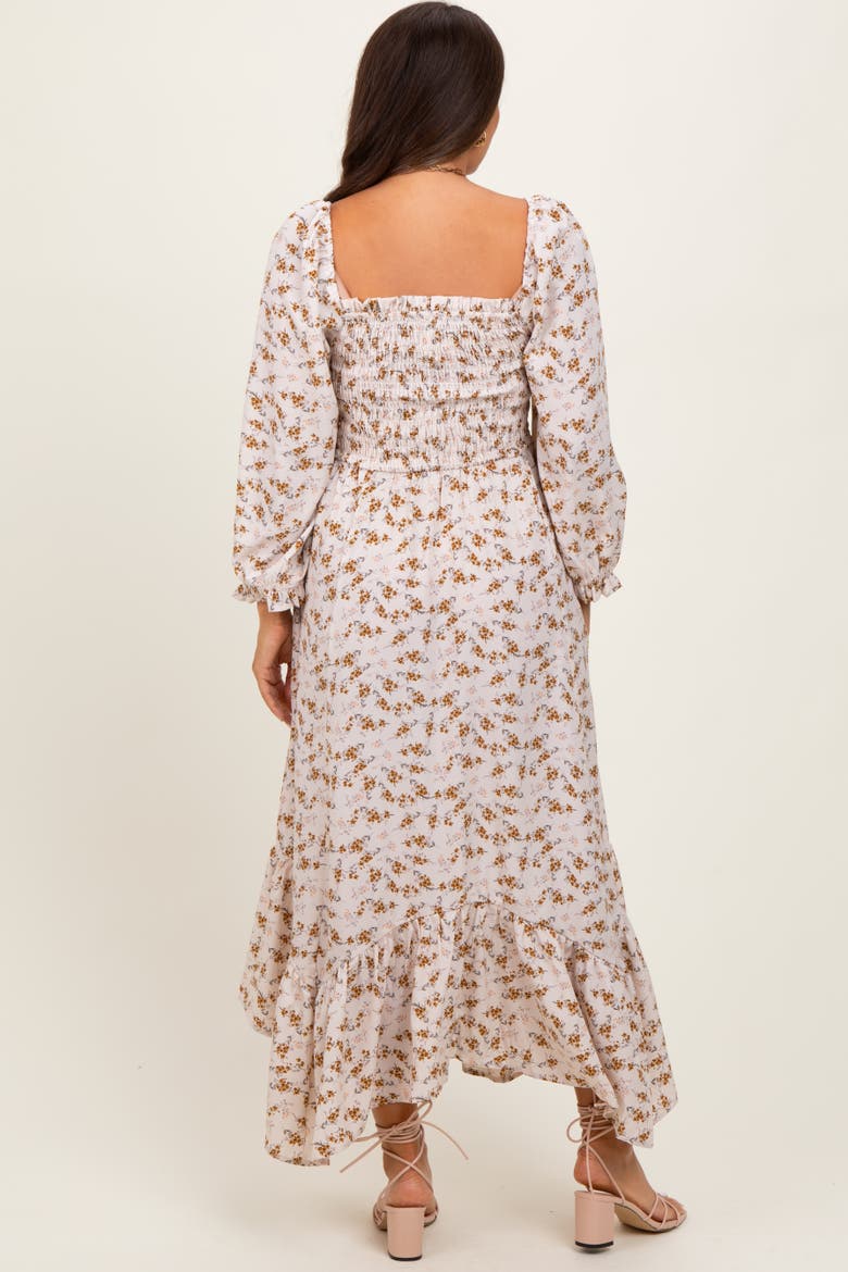 Floral Smocked Handkerchief Hem Maxi Dress, Alternate, color, Ivory