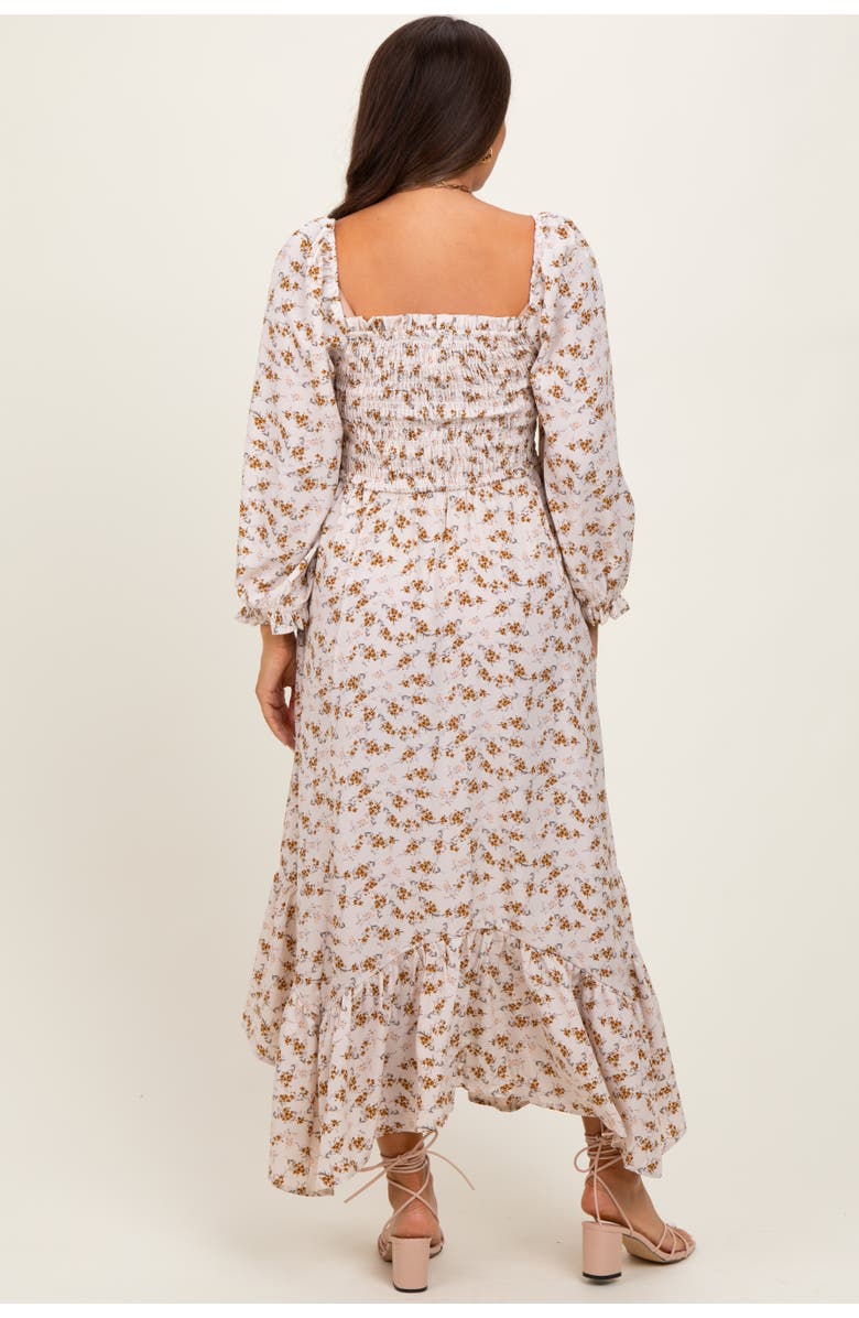 PinkBlush Floral Smocked Handkerchief Hem Maxi Dress, Alternate, color, Ivory