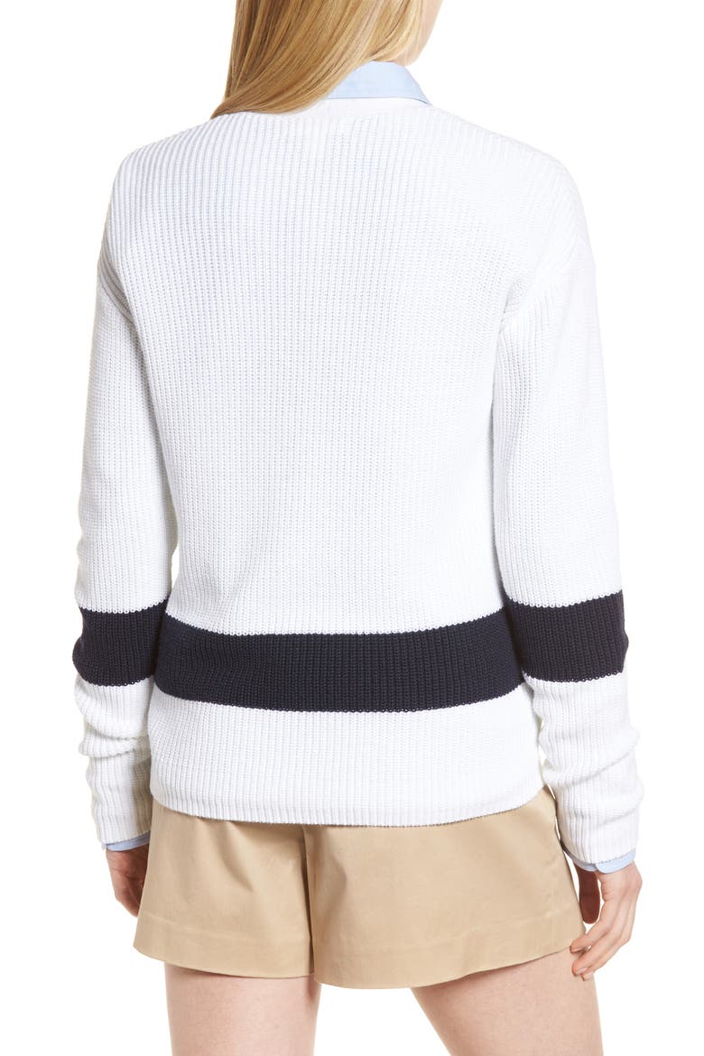 Shaker Knit Cardigan, Alternate, color, WHITE- NAVY COLORBLOCK